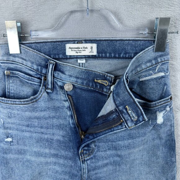 Abercrombie & Fitch Skinny Jeans SZ 26/2s Womens Ankle High Rise Distressed Blue - Picture 4 of 11